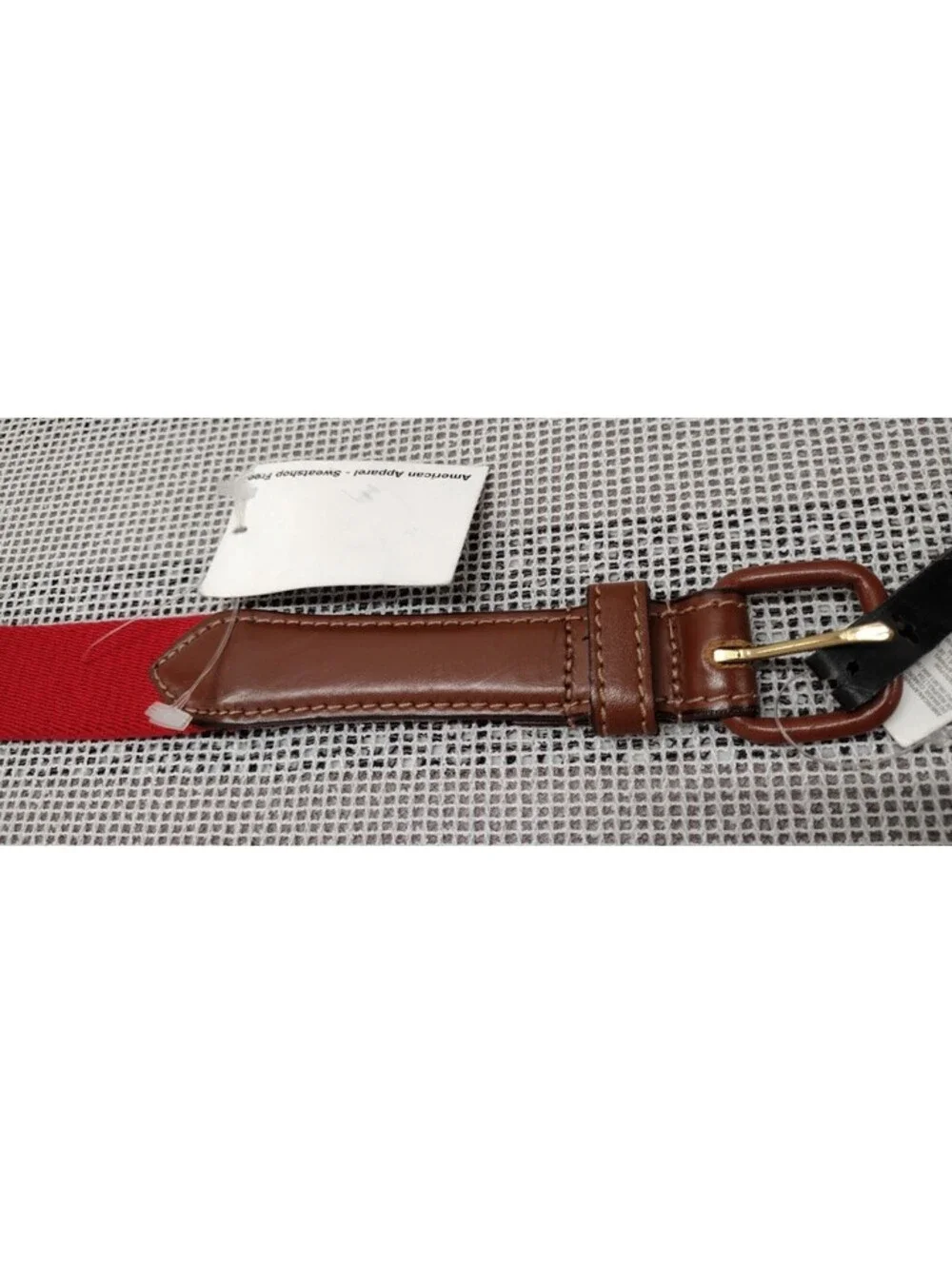 Men's Small Red Belt Brown Pleather Red Webbed Canvas AMERICAN APPAREL BACK THAN
